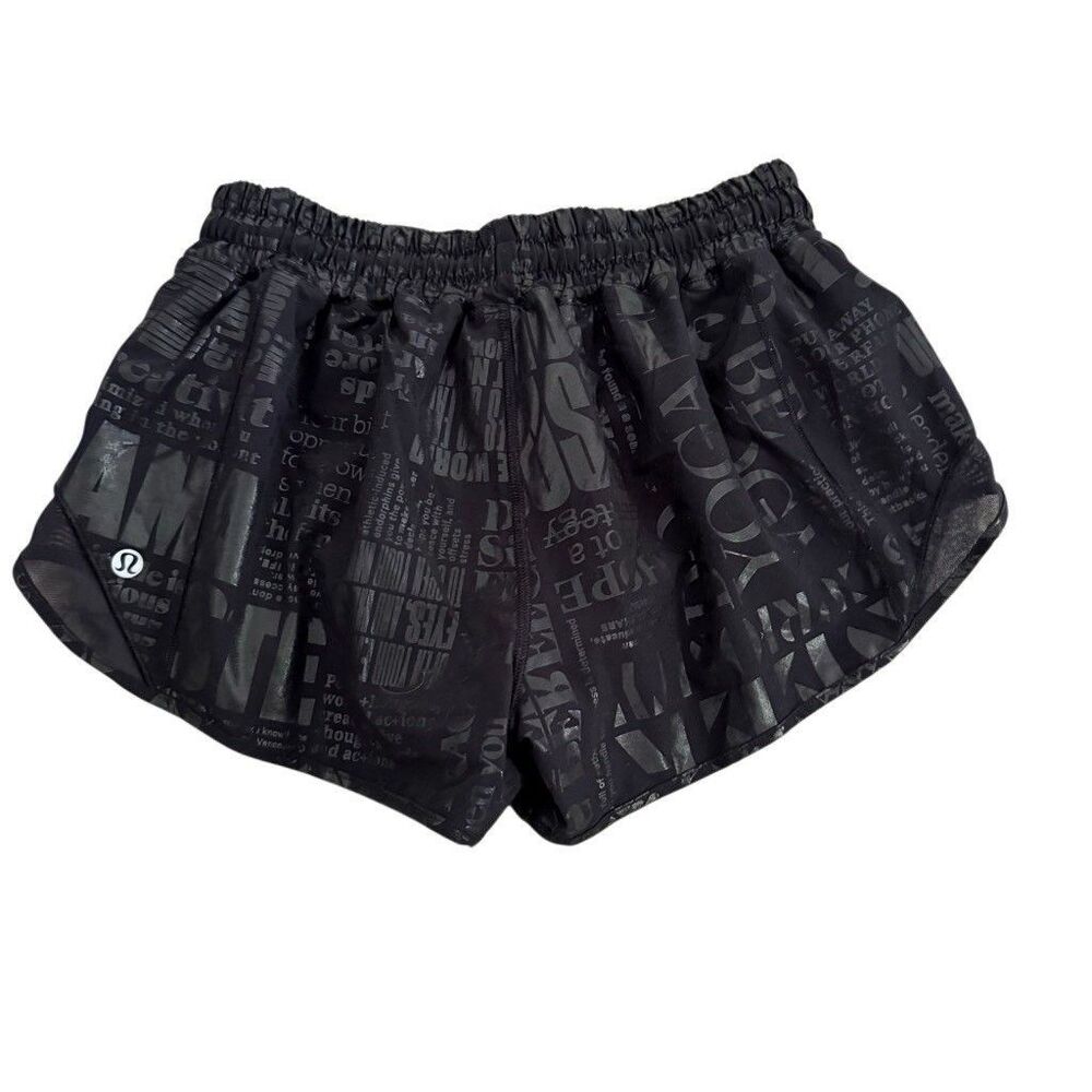 LULULEMON  20th MANIFESTO Hotty Hot II Black Foil Shorts Size 6 Small - Picture 2 of 8